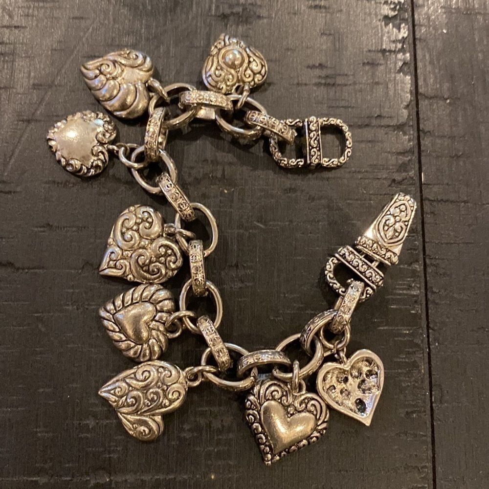 Heart Dangle Chain Charm Link Western Boho Filigree Bracelet